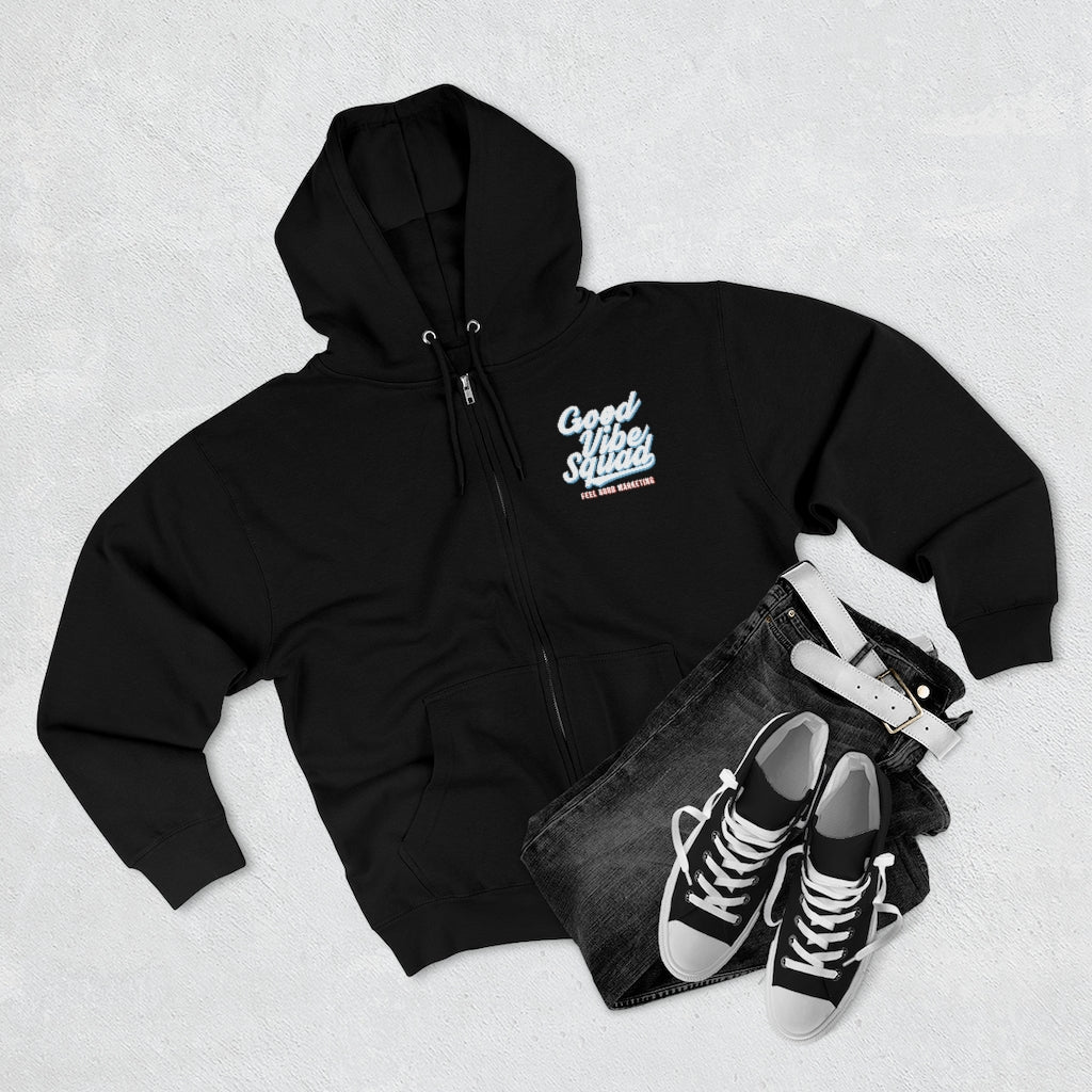 Chill Soft Blue/Red Front Print Unisex Premium Full Zip Hoodie
