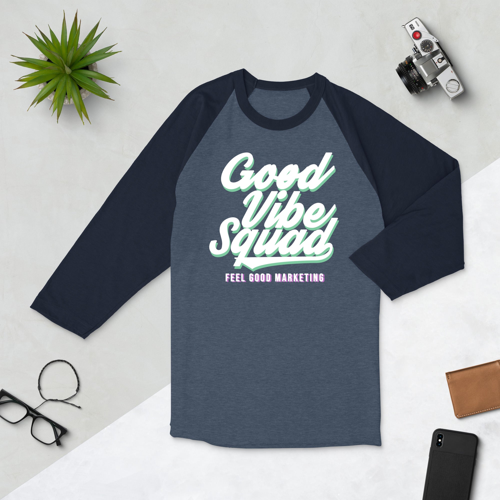 Chill Aqua/Purple 3/4 sleeve raglan shirt