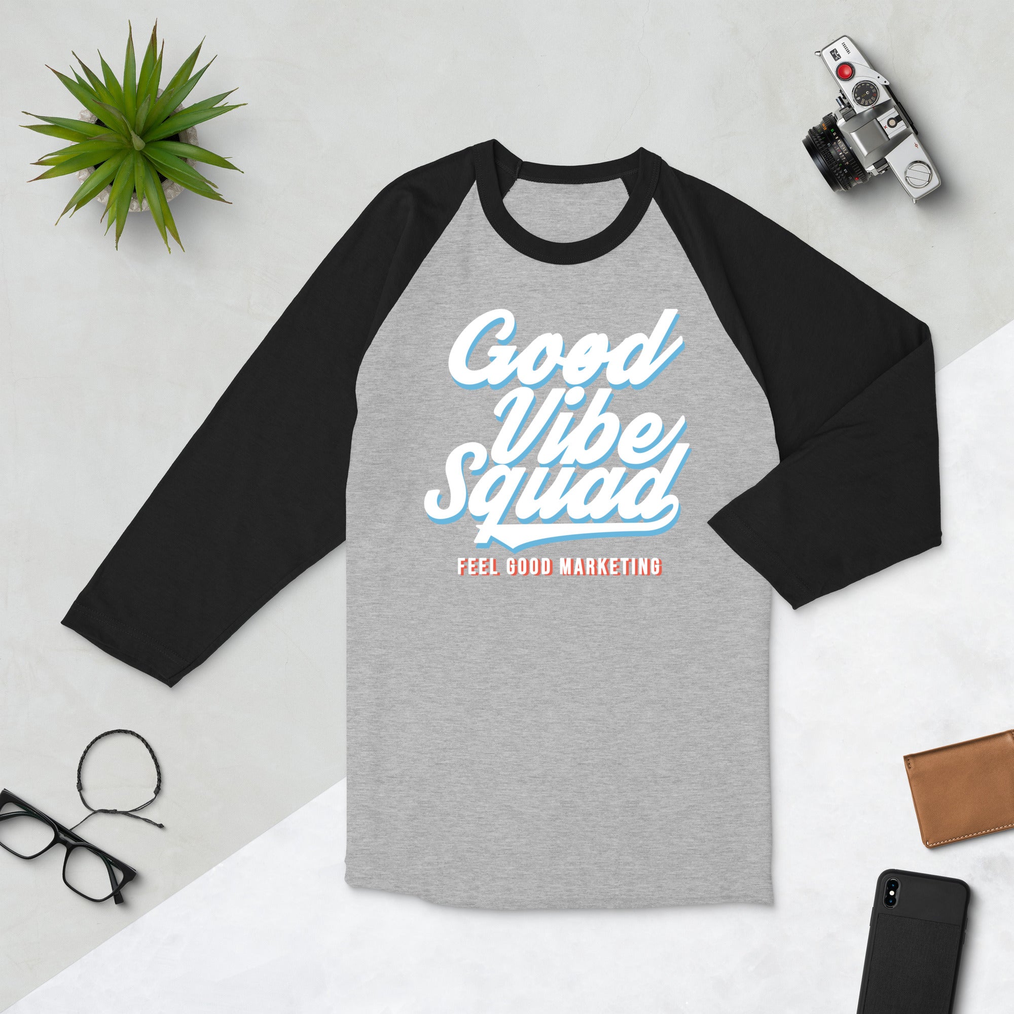 Chill Soft Blue/Red 3/4 Sleeve Raglan Shirt