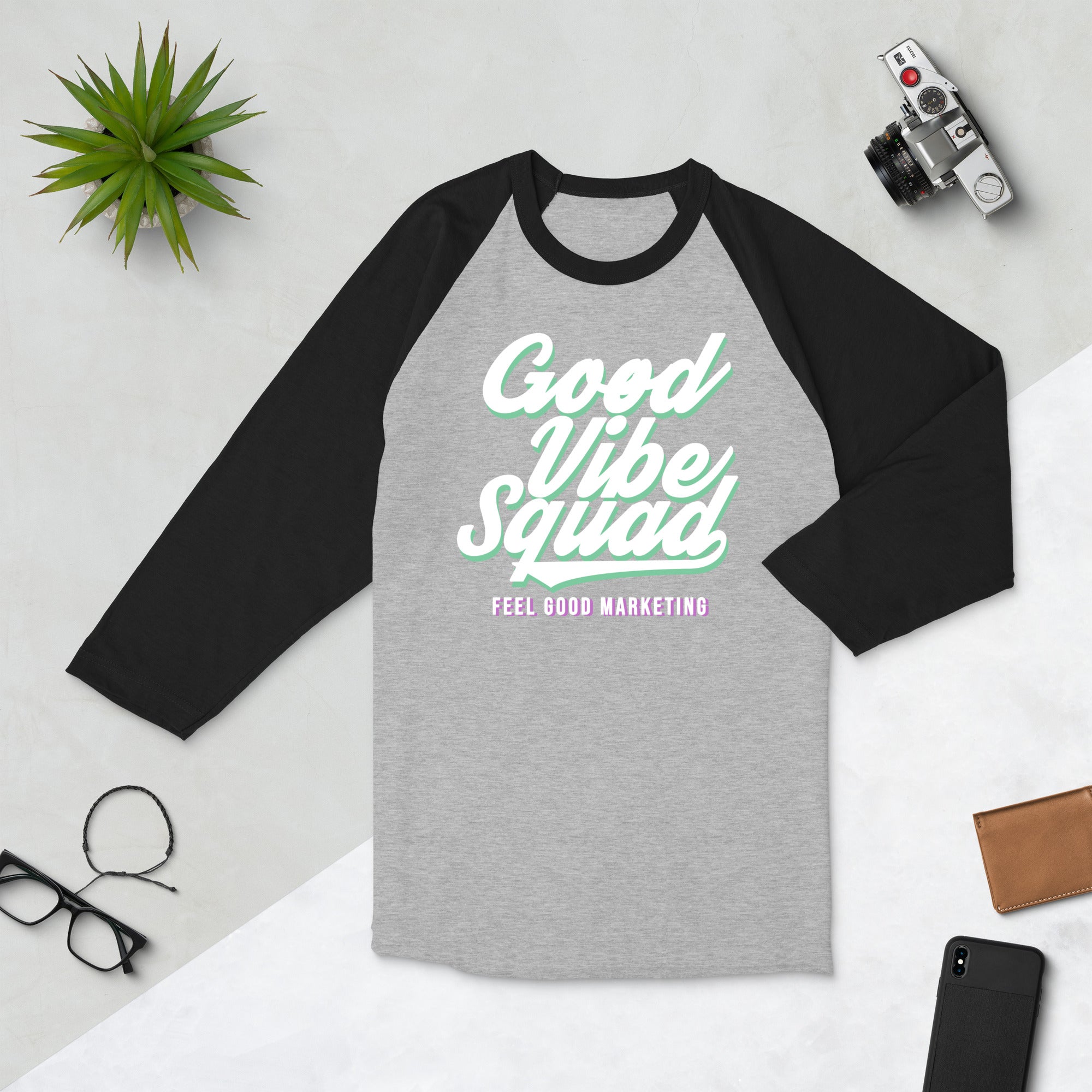 Chill Aqua/Purple 3/4 sleeve raglan shirt